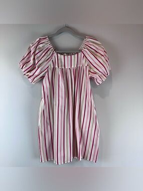 Copper Key Pink Tan White Stripe Puff Sleeve Casual Dress Size Large 12/14